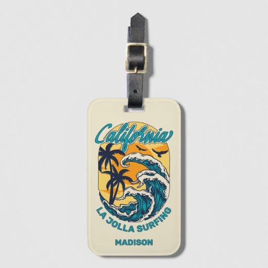 Aangepaste naam / tekst California Surfen Bagagelabel (Voorkant (verticaal))