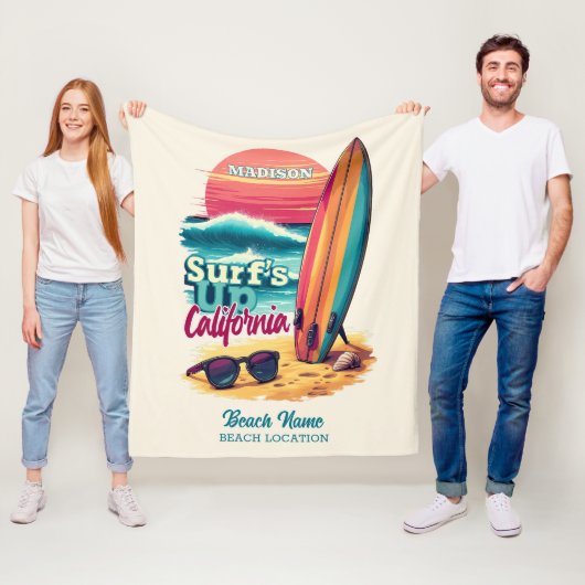 Aangepaste naam / tekst California Surfen Fleece Deken (In situ)