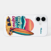 Aangepaste naam / tekst California surfen iPhone 16 Hoesje (Achterkant horizontaal)