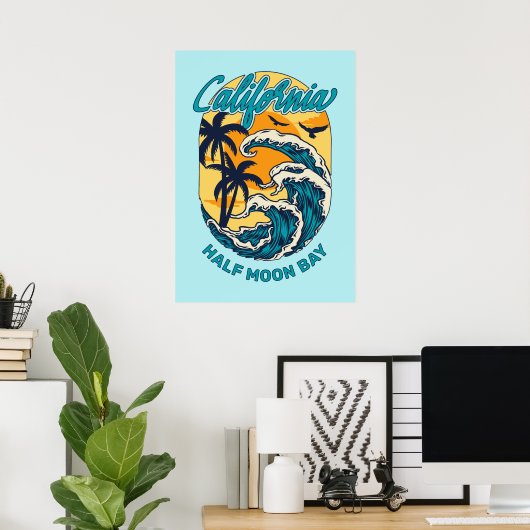 Aangepaste naam / tekst California Surfen Poster (Thuiskantoor)