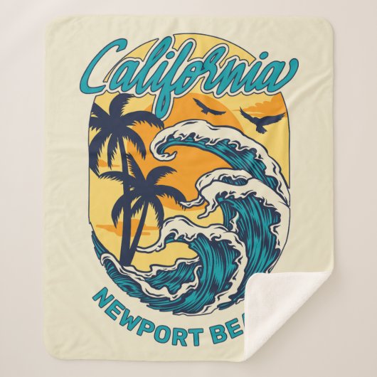 Aangepaste naam / tekst California Surfen Sherpa Deken (Voorkant)
