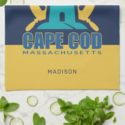 Aangepaste naam / tekst Cape Cod Massachusetts Theedoek (Gevouwen)