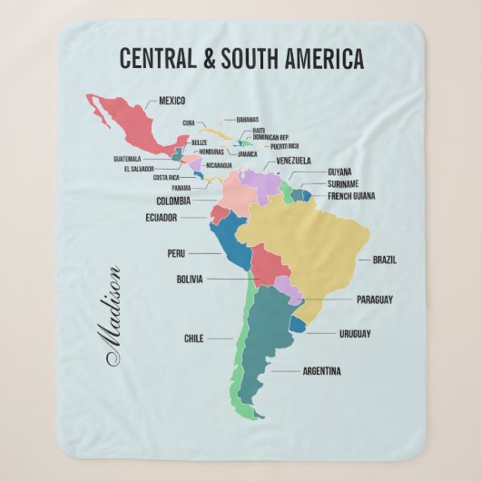 Aangepaste naam & tekst Centraal & Zuid-Amerika Sherpa Deken (Voorkant)