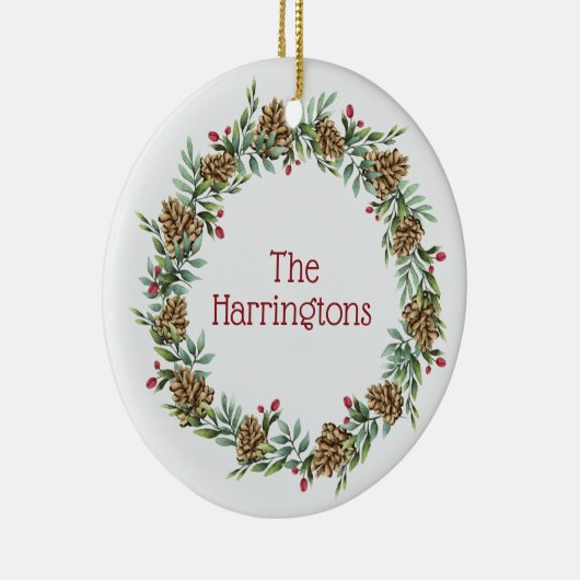 Aangepaste naam & tekst Christmas Wreath ornamente Keramisch Ornament (Rechts)
