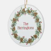 Aangepaste naam & tekst Christmas Wreath ornamente Keramisch Ornament (Links)