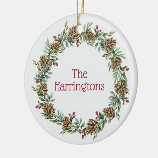 Aangepaste naam & tekst Christmas Wreath ornamente Keramisch Ornament (Links)