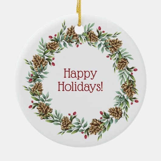 Aangepaste naam & tekst Christmas Wreath ornamente Keramisch Ornament (Achterkant)