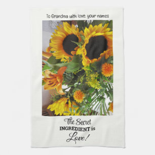 Aangepaste naam, tekst citaat zonnebloem print 16x theedoek