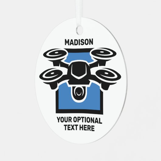 Aangepaste naam & tekst drone metalen ornament (Voorkant links)
