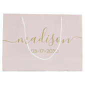 Aangepaste naam tekst Elegant goud schrift Roze Groot Cadeauzakje (Achterkant)