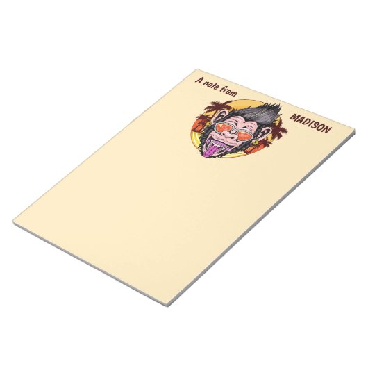 Aangepaste naam, tekst en kleur Beach Monkey-noteb Notitieblok (Schuin)