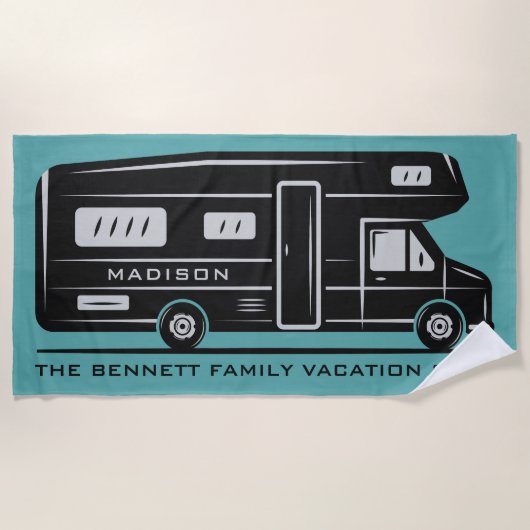 Aangepaste naam, tekst en kleur Camper Van strand Strandlaken (Voorkant)