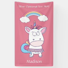 Aangepaste naam, tekst en kleur Cute Unicorn banne Spandoek