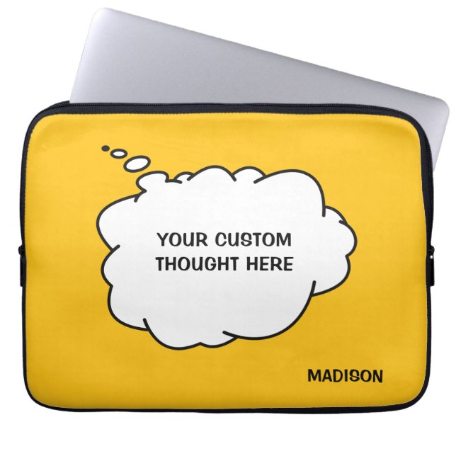 Aangepaste naam, tekst en kleur Gedachtebel Laptop Sleeve (Voorkant)