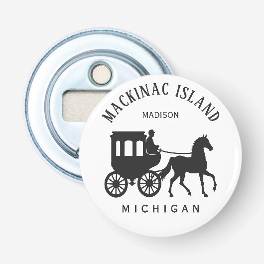 Aangepaste naam, tekst en kleur Mackinac Island Button Flesopener (Voorkant)