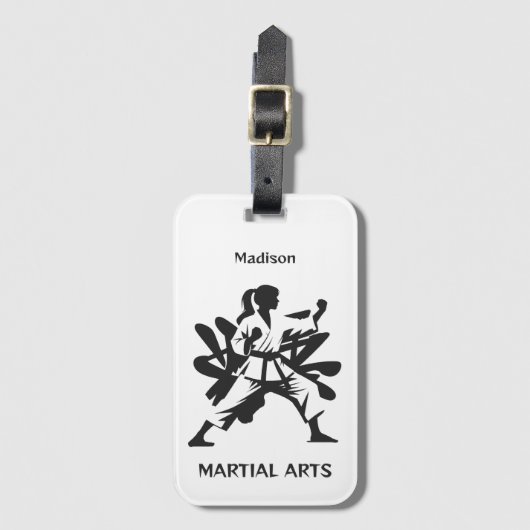 Aangepaste naam, tekst en kleur martial arts bagagelabel (Voorkant (verticaal))