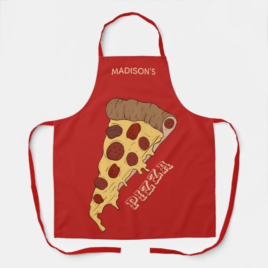 Aangepaste naam, tekst en kleur Pizza Slice-deelve Schort (Voorkant)