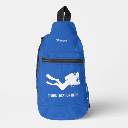 Aangepaste naam, tekst en kleur Scuba Diver Sling Bag (Voorkant)