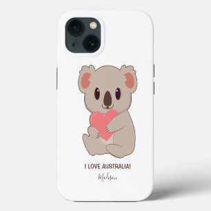 Aangepaste naam, tekst en kleurenliefde Koala iPhone 13 Hoesje