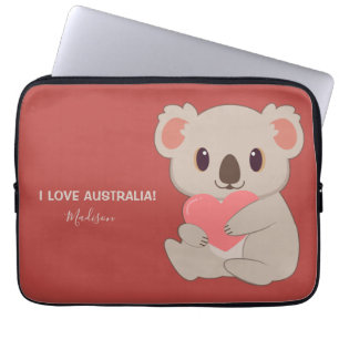 Aangepaste naam, tekst en kleurenliefde Koala Laptop Sleeve