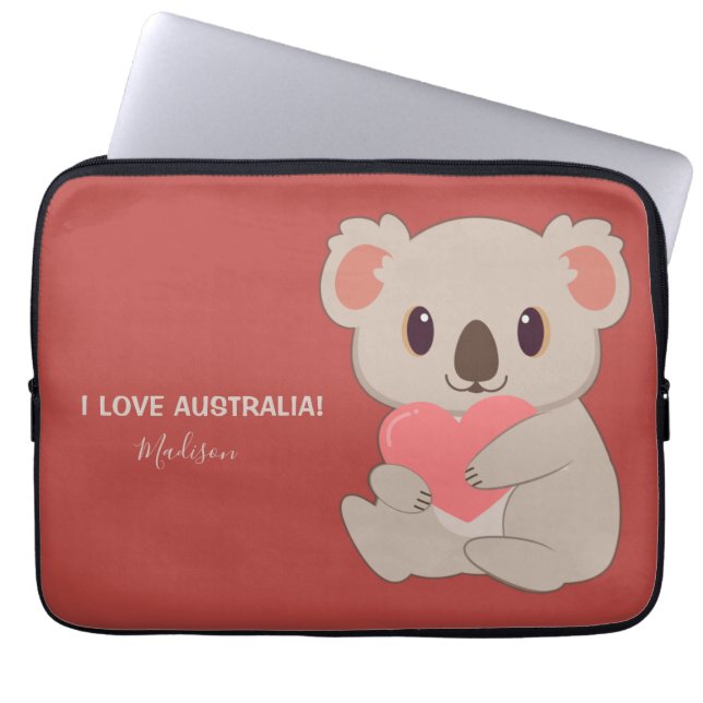 Aangepaste naam, tekst en kleurenliefde Koala Laptop Sleeve (Voorkant)
