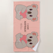 Aangepaste naam, tekst en kleurenliefde Koala Strandlaken (Voorkant)