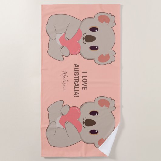 Aangepaste naam, tekst en kleurenliefde Koala Strandlaken (Voorkant)