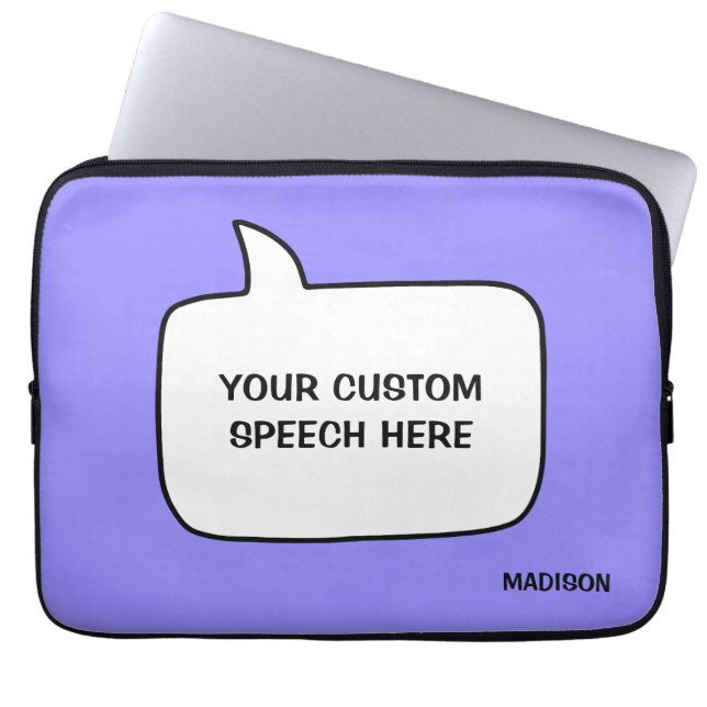 Aangepaste naam, tekst- en kleurspraakballonnen laptop sleeve (Voorkant)
