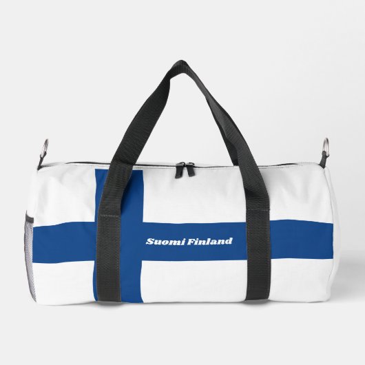 Aangepaste naam & tekst Finse vlag Plunjezak (Achterkant)