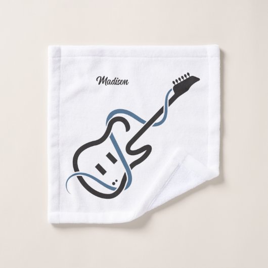 Aangepaste naam & tekst gestileerde gitaar bad handdoek (Wasdoekje)