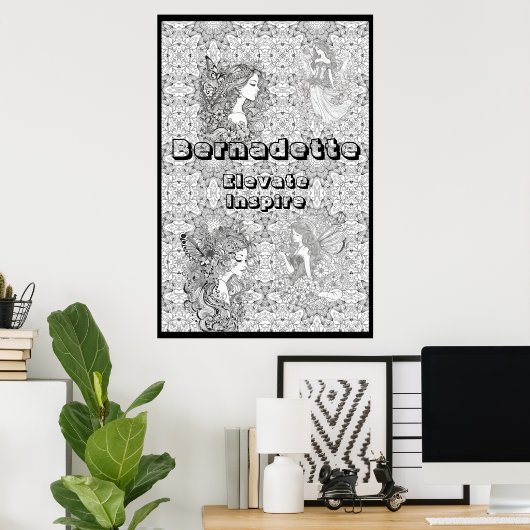 Aangepaste naam tekst Giant Fairy Kleurplaten Post Poster (Thuiskantoor)