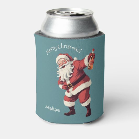 Aangepaste Naam & Tekst Grappig Drink Kerstman Blikjeskoeler (Blikje Achterkant)