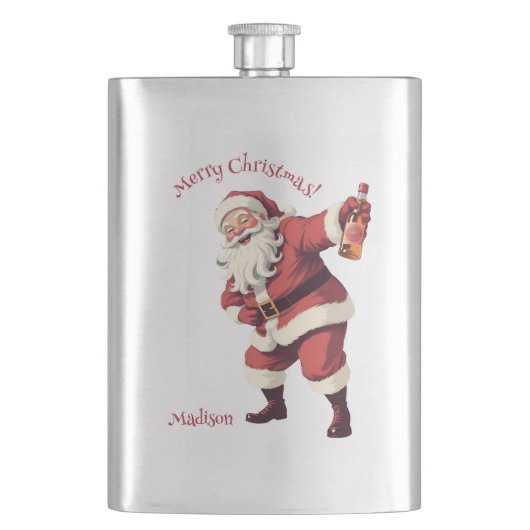 Aangepaste Naam & Tekst Grappig Drink Kerstman Flacon (Voorkant)
