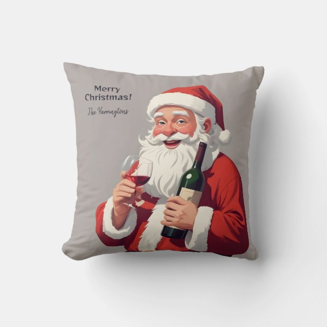 Aangepaste Naam & Tekst Grappig Drink Kerstman Kussen (Voorkant)