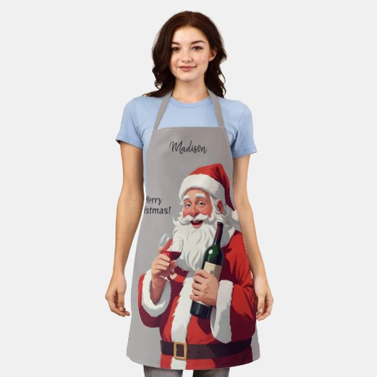 Aangepaste Naam & Tekst Grappig Drink Kerstman Schort (Gedragen)