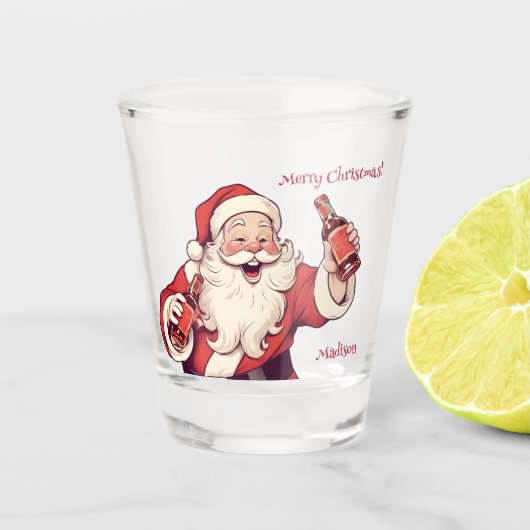Aangepaste Naam & Tekst Grappig Drink Kerstman Shot Glas (Voorkant)