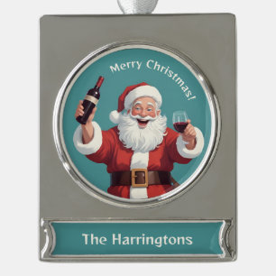 Aangepaste Naam & Tekst Grappig Drink Kerstman Verzilverd Banner Ornament