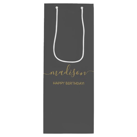 Aangepaste naam Tekst Greeting Chic Gold Script Gr Wijn Cadeautas (Voorkant)