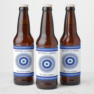 Aangepaste naam & tekst Grieks patroon Evil Eye Na Bier Etiket