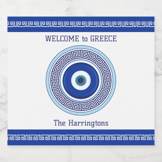 Aangepaste naam & tekst Grieks patroon Evil Eye Na Bier Etiket (Enkel label)