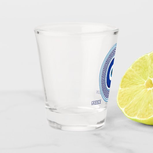 Aangepaste naam & tekst Grieks patroon Evil Eye Na Shot Glas (Links)