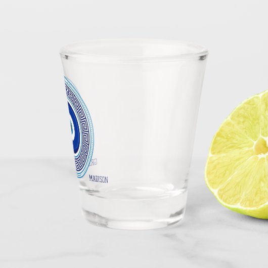 Aangepaste naam & tekst Grieks patroon Evil Eye Na Shot Glas (Rechts)