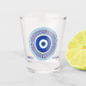 Aangepaste naam & tekst Grieks patroon Evil Eye Na Shot Glas (Voorkant)