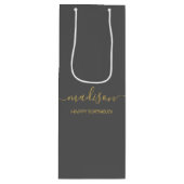 Aangepaste naam tekst groet chic goud script grijs wijn cadeautas (Voorkant)