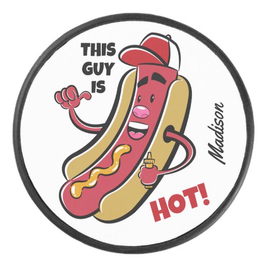 Aangepaste naam & tekst Hot Dog Hockey Puck (Voorkant)