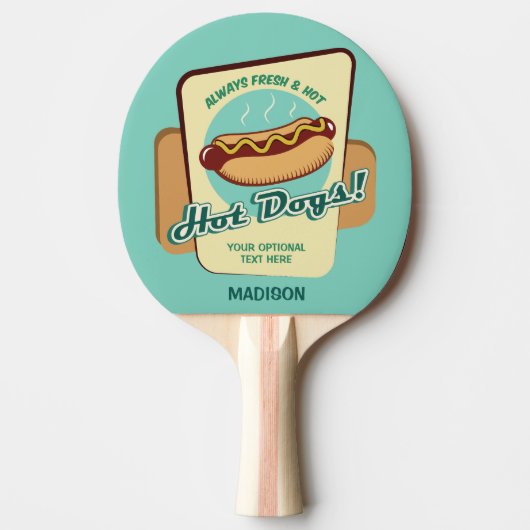 Aangepaste naam & tekst Hot Dog Tafeltennisbatje (Voorkant)