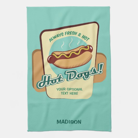 Aangepaste naam & tekst Hot Dog Theedoek (Verticaal)
