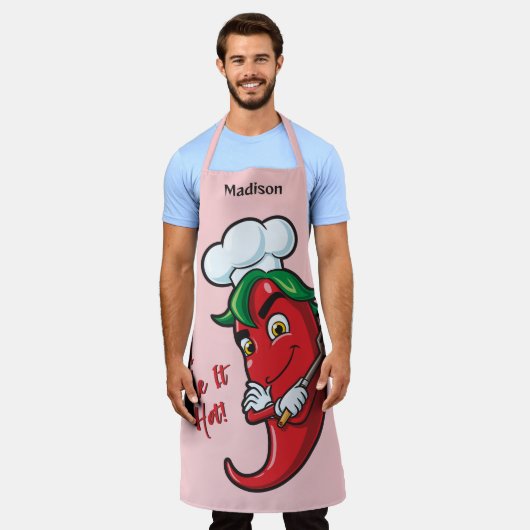 Aangepaste naam & tekst Hot Pepper Chef Schort (Gedragen)