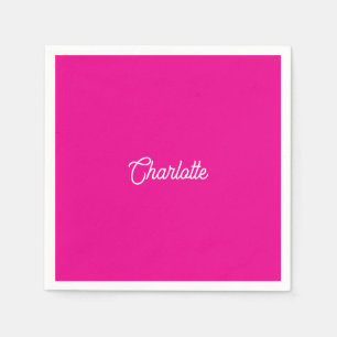 Aangepaste naam tekst Hot Pink witte minimalistisc Servet