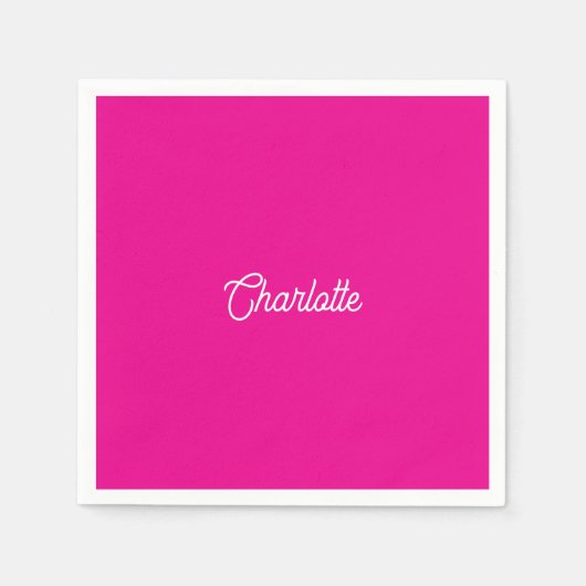 Aangepaste naam tekst Hot Pink witte minimalistisc Servet (Voorkant)